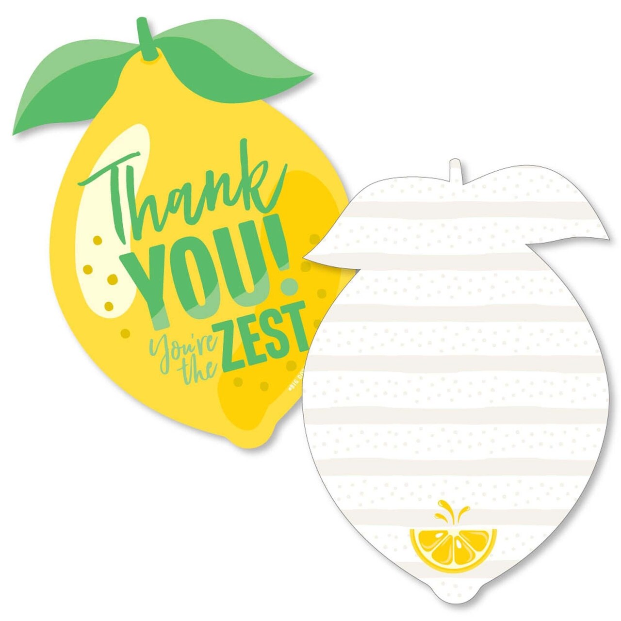 Big Dot of Happiness So Fresh - Lemon - Shaped Thank You Cards - Citrus Lemonade Party Thank You Note Cards with Envelopes - Set of 12
